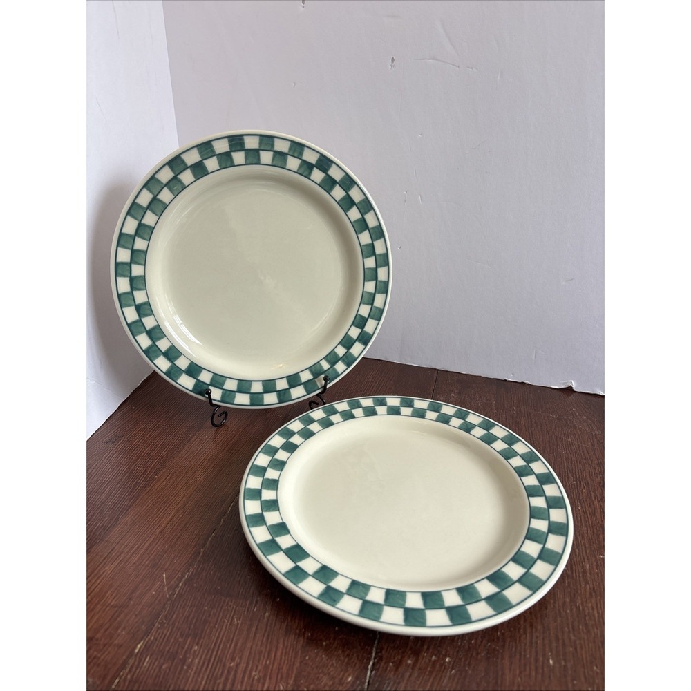 Hartstone Green Checks Dinner 11.25" Dinner Plates, Nice Vintage Set‎ Of 2